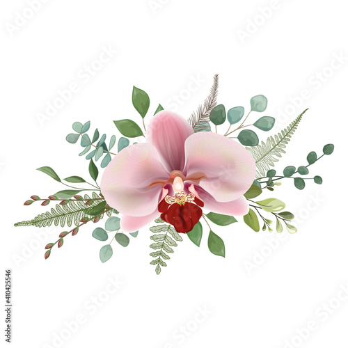 Beautiful Orchid flower isolated on white background. Watercolor. Vector illustration. EPS 10