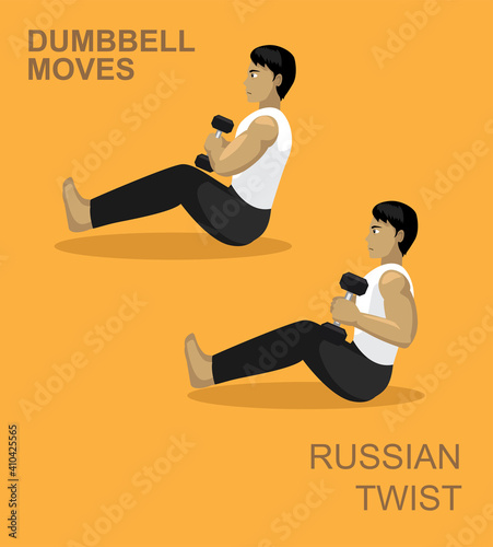 Russian Twist Dumbbell Moves Manga Gym Set Illustration