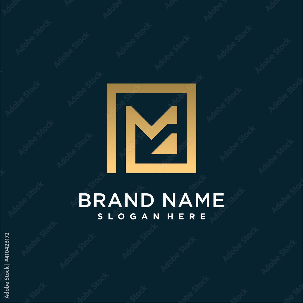 Letter logo with initial M for company or person, golden square concept premium vector part 3 Letter logo with initial M for company or person, golden square concept premium vector part 3