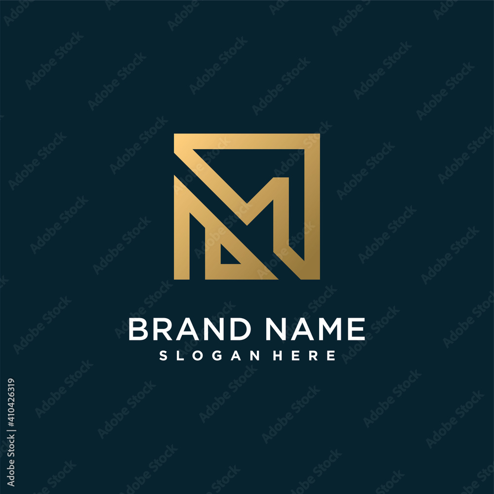 Letter logo with initial M for company or person, golden square concept premium vector part 7 Letter logo with initial M for company or person, golden square concept premium vector part 7