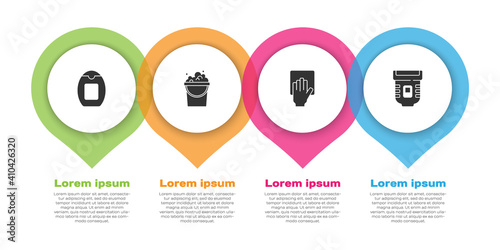 Set Bottle of shampoo, Bucket with soap suds, Cleaning service and Epilator. Business infographic template. Vector.