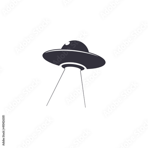 Ufo alien spacecraft with light beam vintage logo design 