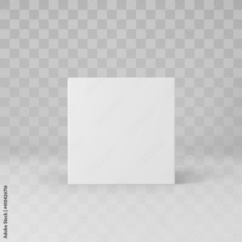 White 3d cube with perspective isolated on transparent background. 3d modeling box with lighting and shadow. Realistic vector icon White 3d cube with perspective isolated on transparent background. 3d modeling box with lighting and shadow. Realistic vector icon