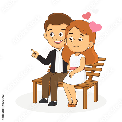 Happy Valentines Day,Beautiful woman and boyfriend sitting on wooden