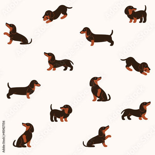 Seamless trendy pattern with style cartoon dachshund.