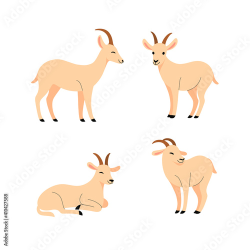 Cartoon goat flat icon. Сute animals set of icons.