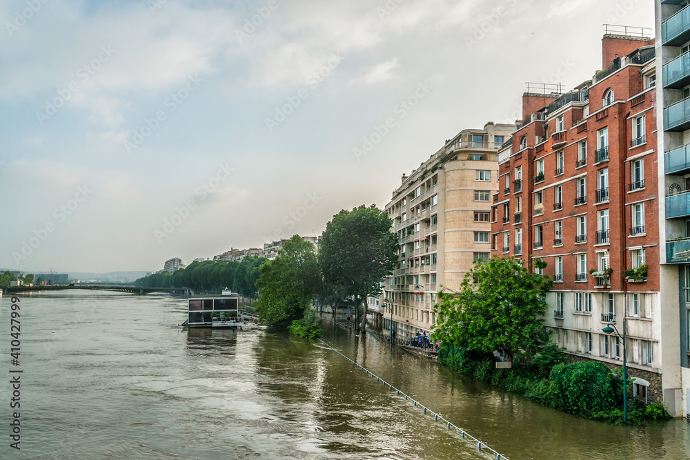 Embankments during floods in Paris. France.