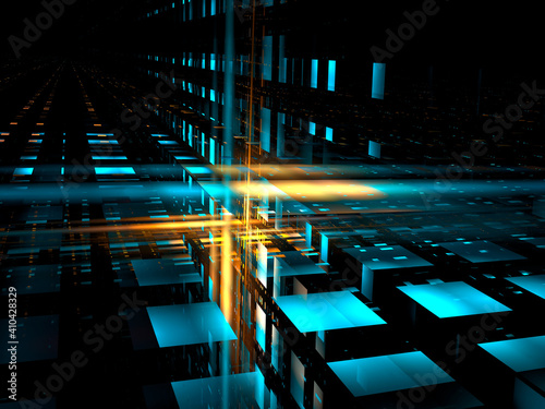 Fototapeta Naklejka Na Ścianę i Meble -  Glowing tunnel - abstract digitally generated 3d illustration
