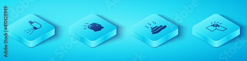 Set Isometric Inhaler, Man having headache, Joint pain, knee pain and Shit icon. Vector.