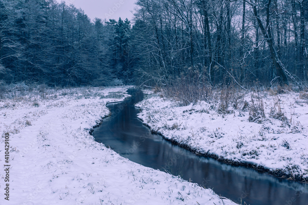 Mala River at winter in Chojnowski landscape park near Konstancin-Jeziorna, Masovia, Poland
