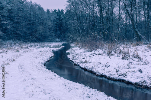 Obraz na płótnie Mala River at winter in Chojnowski landscape park near Konstancin-Jeziorna, Masovia, Poland w salonie