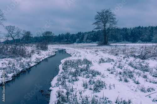 Obraz na płótnie Mala River at winter in Chojnowski landscape park near Konstancin-Jeziorna, Masovia, Poland w salonie