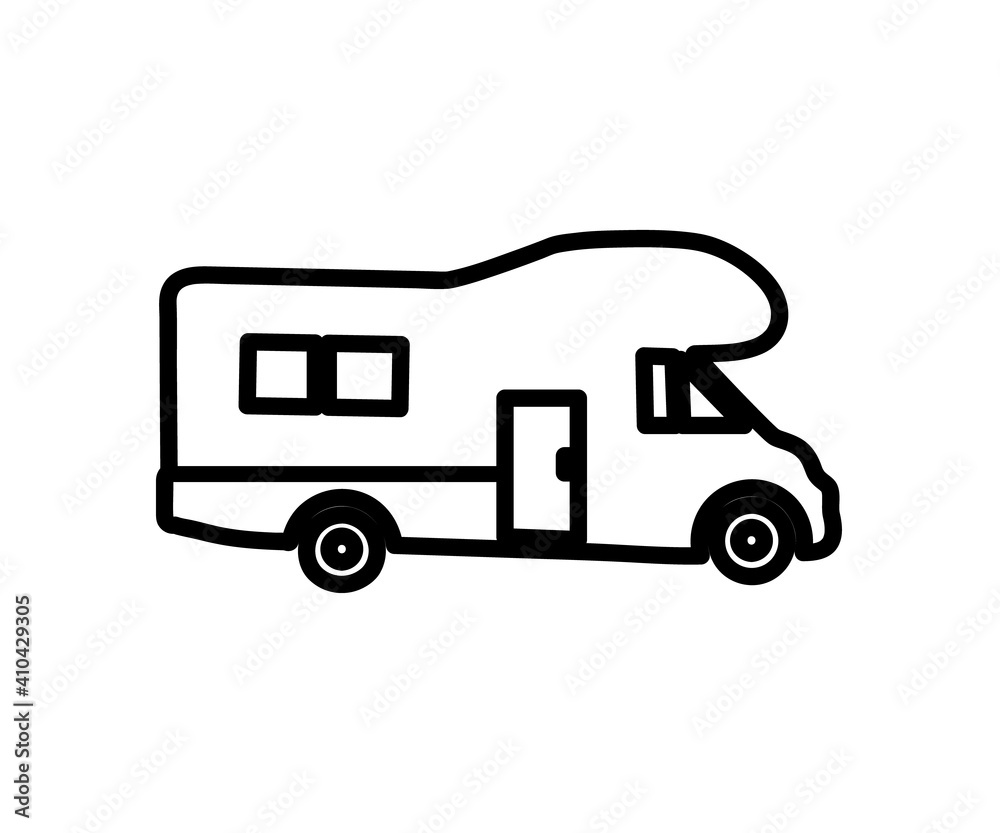 Mobile home on a white background. House on wheels. Silhouette. Vector illustration. Mobile home on a white background. House on wheels. Silhouette. Vector illustration.
