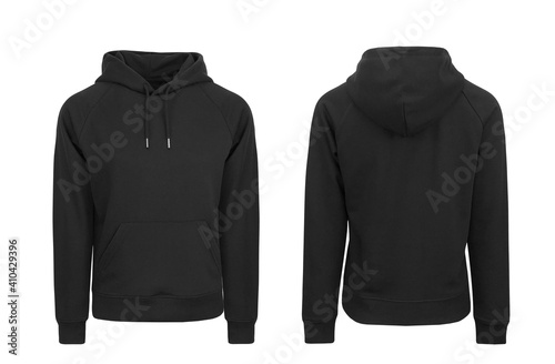 Add your own design. Women's Black Pullover Hoodie with Raglan Sleeve, cutout and Isolated on a White Background for Branding and Personalisation. Photographed on a Medium Female Ghost Mannequin.