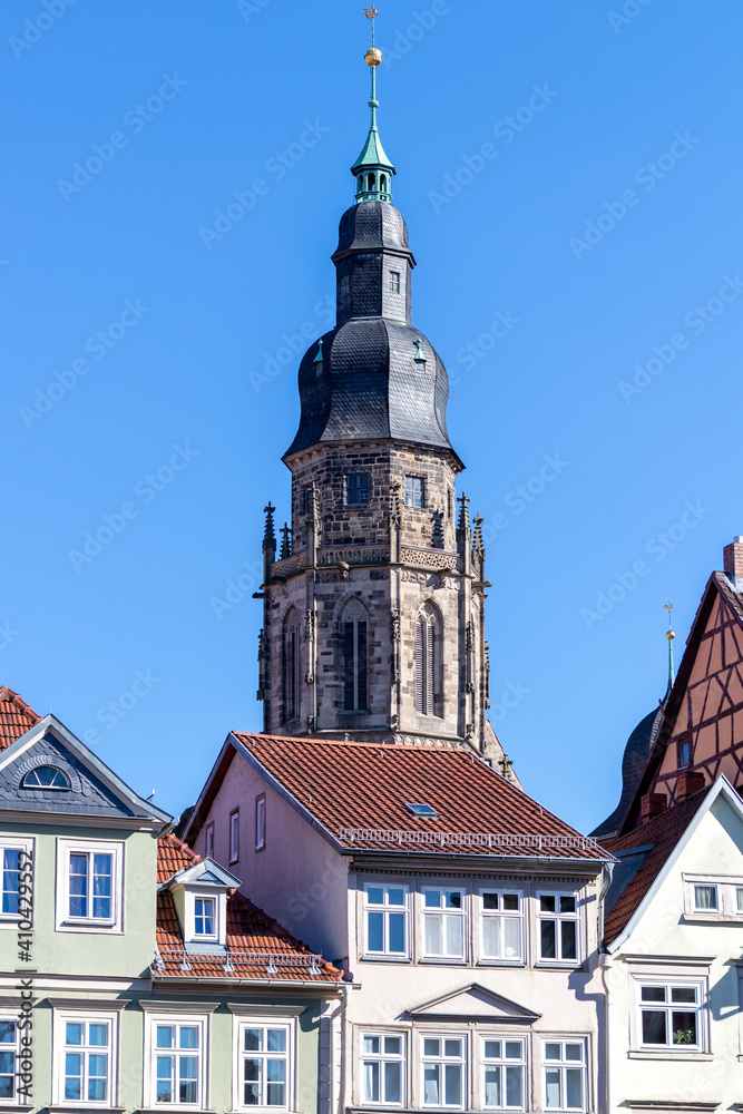 House facade and tower of the Moritz church in Coburg