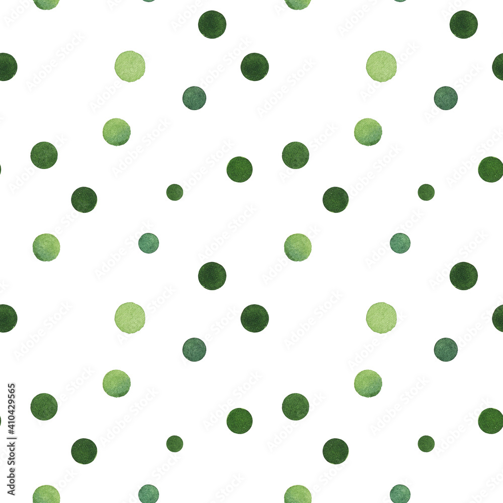 Seamless pattern with watercolor green peas isolated on white background. Chaotic placement.