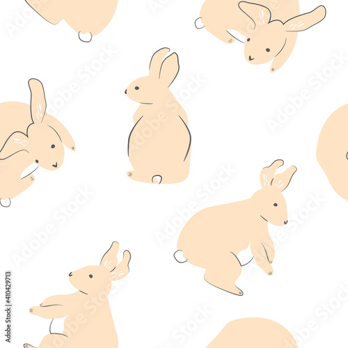 Seamless Pattern Cute Pink Rabbits White Background Design Vector Illustration