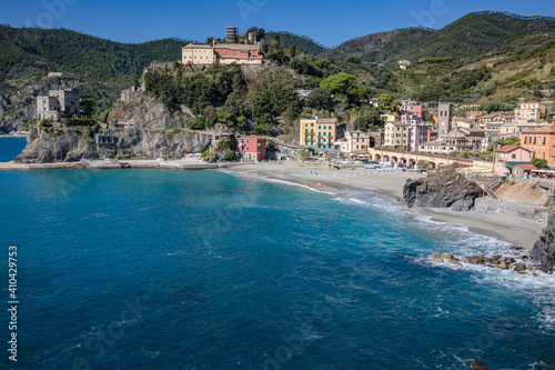Beautiful seascape . View of seascape in Monterosso al Mare village in Cinque Terre on the Italian Riviera