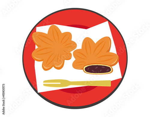 もみじまんじゅうのベクターイラスト　和菓子　