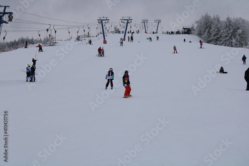 skiers in the ski resort of Khvalynsk, Saratov region, Russia