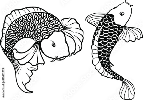 koi fish with isolate and sticker.Japanese koi carp tattoo design.Lucky Chainese animal.