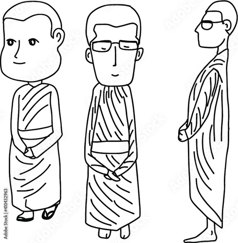Hand drawn monk of buddhism cartoon vector
