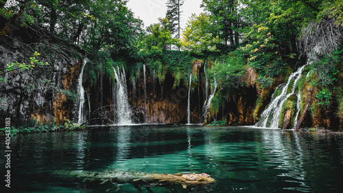 fairytale nature of Plitvice lakes in Croatia  National park. 