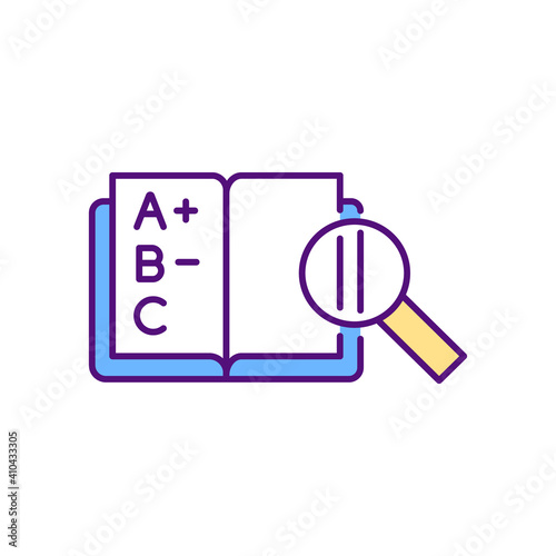 Tests and gradebook RGB color icon. Online Course management system elements. Creating challenges for students. Making learning materials to prepare for exams. Isolated vector illustration photo