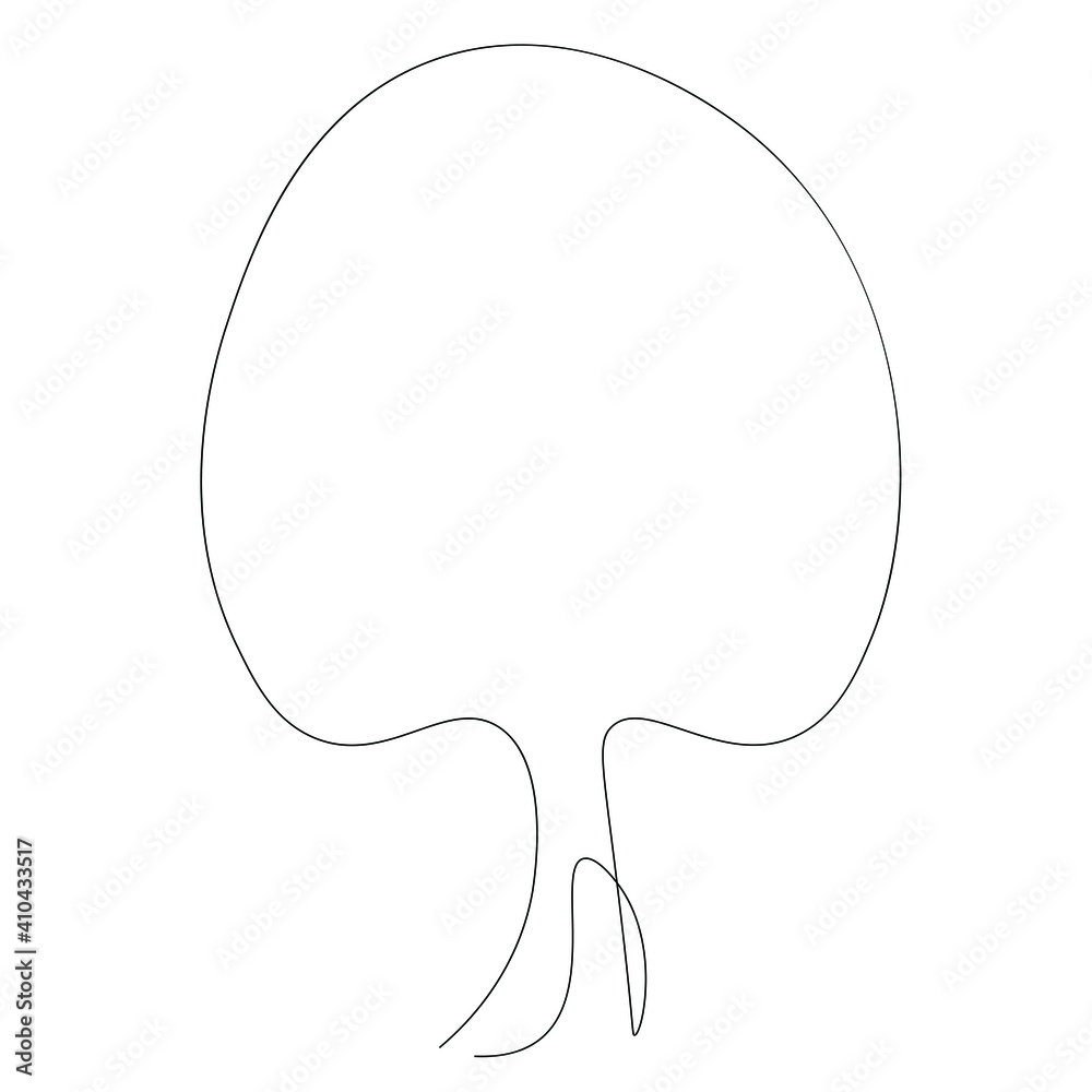 Tree line drawing on white background, vector illustration