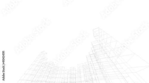 Abstract architectural background. Linear 3D illustration. Concept sketch