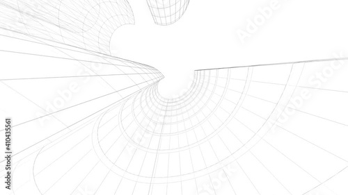 Abstract architectural background. Linear 3D illustration. Concept sketch