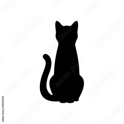 Black Cat Silhouette on White Background. Icon Vector Illustration. Concept for  Logo, Print, Sticker.