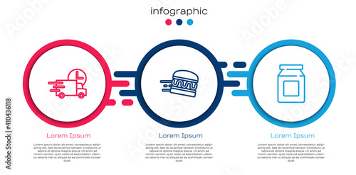 Set line Fast delivery by car, Online ordering burger and and. Business infographic template. Vector.