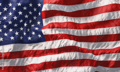 Background made of American flag waving in the wind. 3D