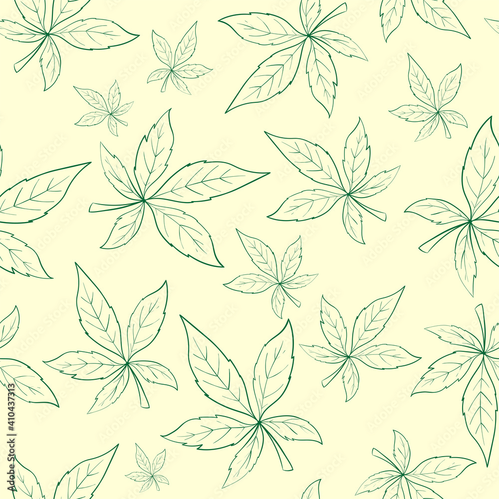 Vector seamless pattern. Line art of leaves. Autumn, spring, summer.