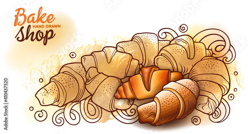 Buns and pastries hand drawn vector doodle colorful illustration