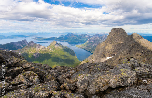 landscape with the national mountain of Norway Stetind in the foreground photo