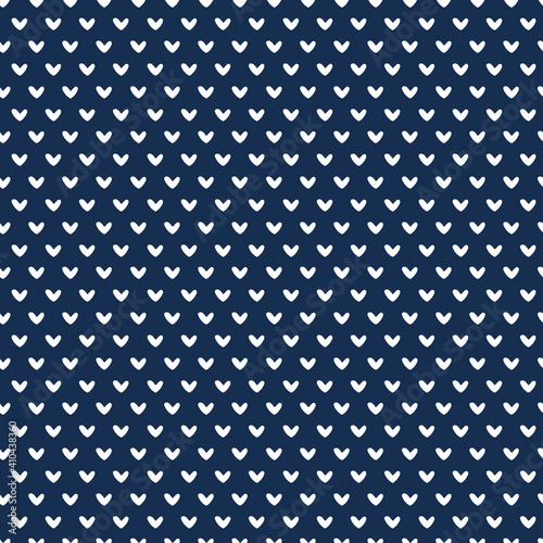 Hand drawn vector navy blue white Hearts Seamless Pattern. Romantic Valentine's Day, Birthday Holiday Texture. Abstract Love Background for fashion print, wrapping paper, textile, invitation, package