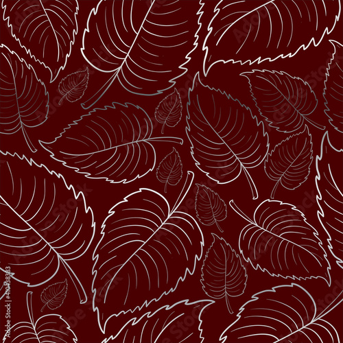 Vector seamless pattern. Line art of leaves. Autumn, spring, summer.