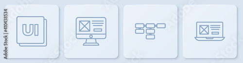 Set line UI or UX design, Site map, and . White square button. Vector.