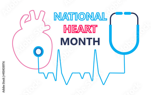 National Heart Month concept vector. Heart diseases with medical bag and EKG. Medical template of hypotension and hypertension disease.