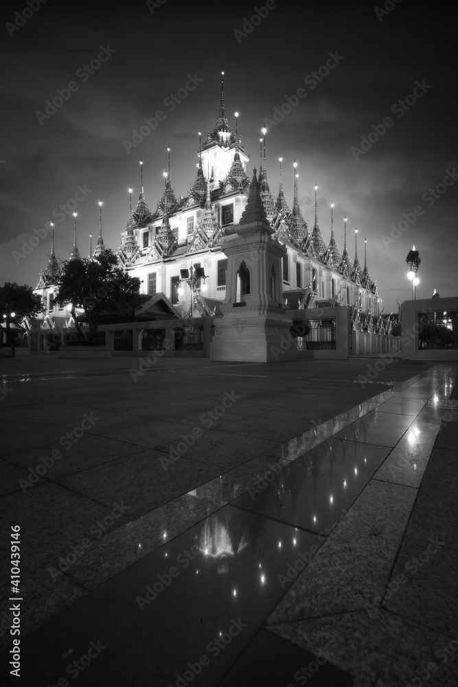 black and white temple landscape vertical  in thailand