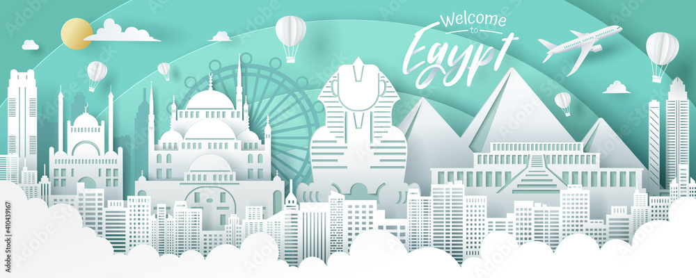 Paper cut of Egypt landmark, travel and tourism concept.