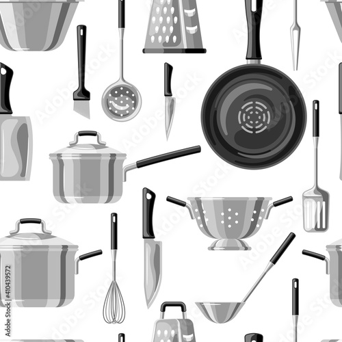 Seamless pattern with kitchen utensils.