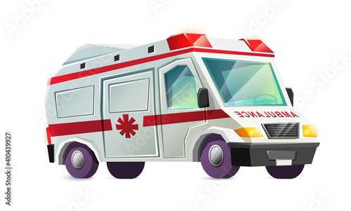 vector cartoon flat style ambulance car. Isolated on white background. 