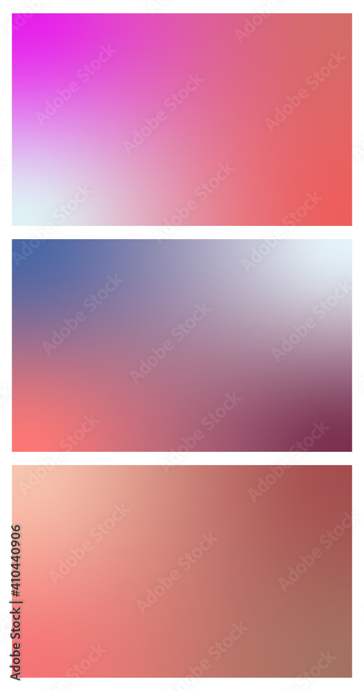 Obraz premium Set of 3 large beautiful cool light clean soft airy vector gradient backgrounds for advertising brochures, banners, prints, websites. Vector illustration