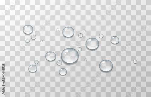 Vector water drops. PNG drops, condensation on the window, on the surface. Realistic drops on an isolated transparent background.