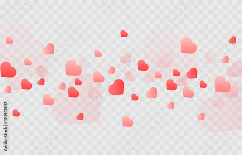 Vector confetti made from hearts. Hearts fall from the sky on an isolated transparent background. Heart, confetti png. Valentine's Day.