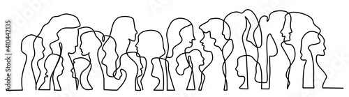 Group of women continuous one line vector drawing. Minimalistic contour illustration.