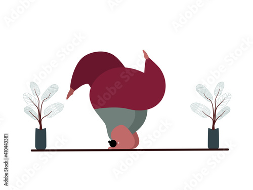 Cartoon character fat woman yoga and meditation relax time ,safe and calm stay at home 